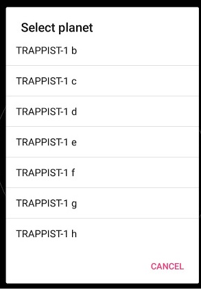 select planet dialog